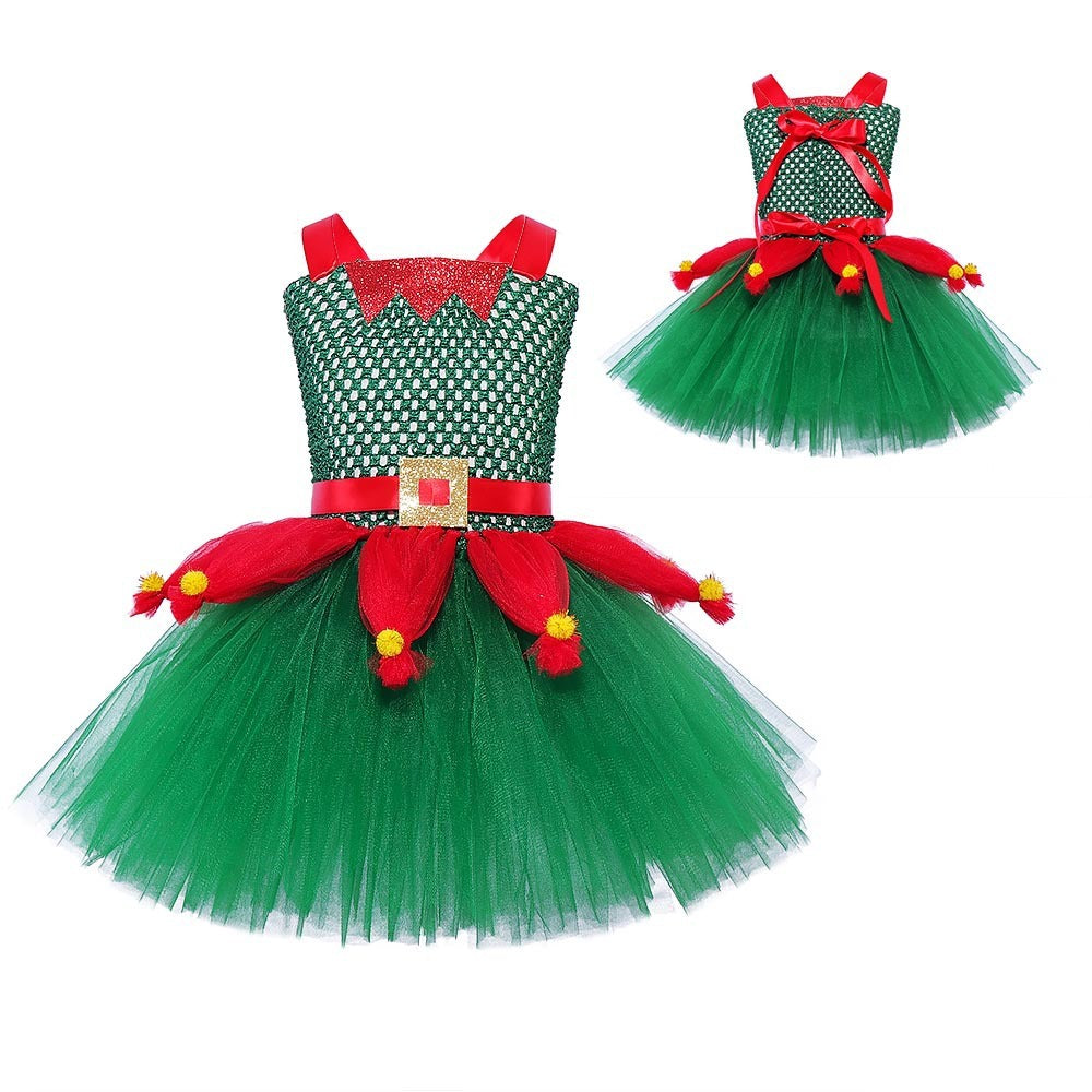 Christmas Girls Green Dress Festival Dress Up