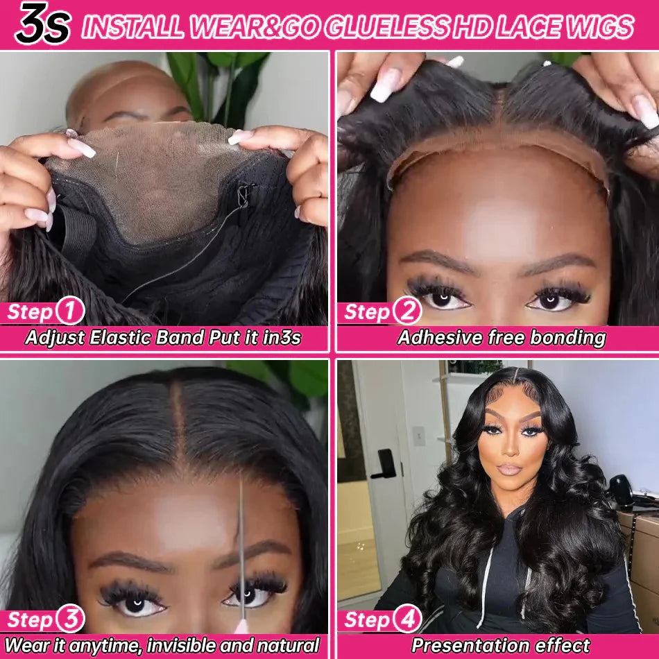 Wear And Go Glueless Human Hair Wigs Preplucked Brazilian Body Wave 13x6 HD Lace Frontal Human Hair Wigs For Women Ready To Wear